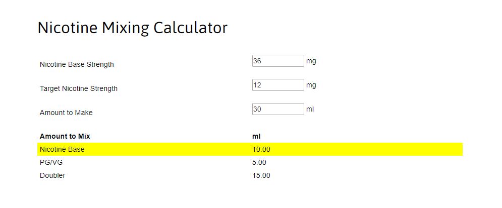 Nicotine Mixing Calculator